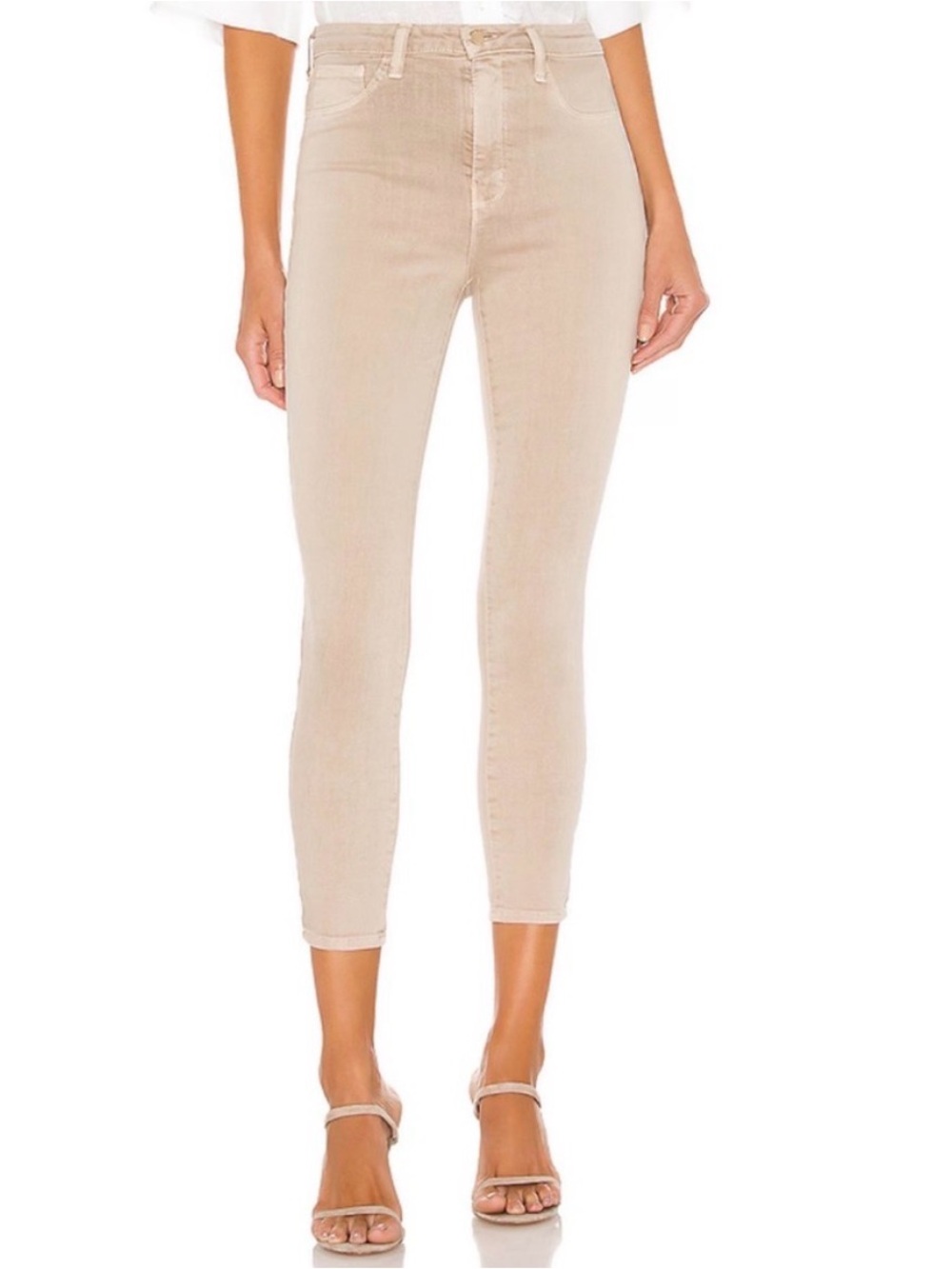 L’AGENCE Margot High Rise Skinny Jeans 26 Biscuit Gold Glitter Coated NWT